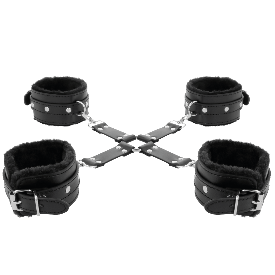 Darkness Leather Handcuffs For Foot And Hands Black | Niks.fi verkkokauppa