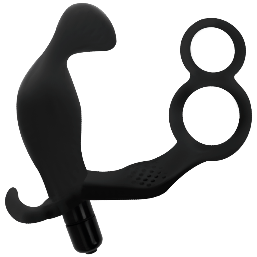 Addicted Toys Anal Plug With Double Penis Ring And Testicles Black | Niks.fi verkkokauppa