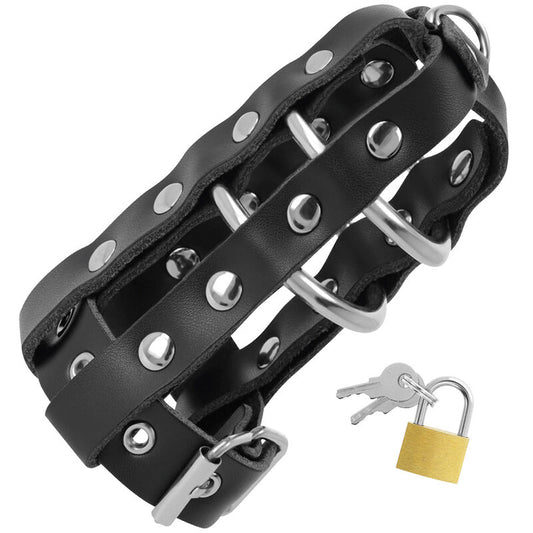 Darkness Leather Chastity Cage With Lock | Niks.fi verkkokauppa
