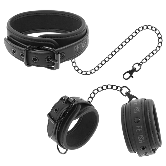 Fetish Submissive Vegan Leather Necklace And Handcuffs With Noprene Lining | Niks.fi verkkokauppa