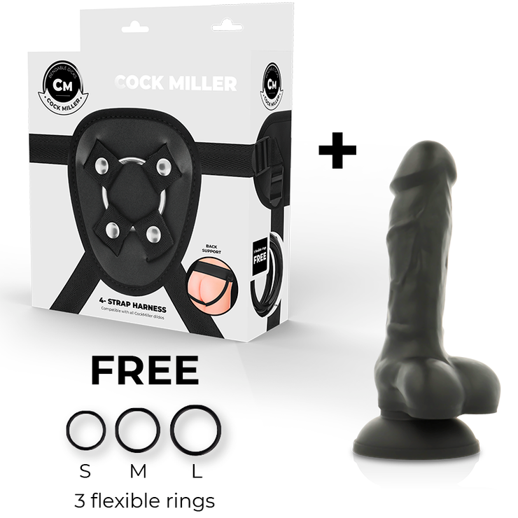 Cock Miller Harness + Silicone Density Cocksil Articulable Black 13 Cm | Niks.fi verkkokauppa