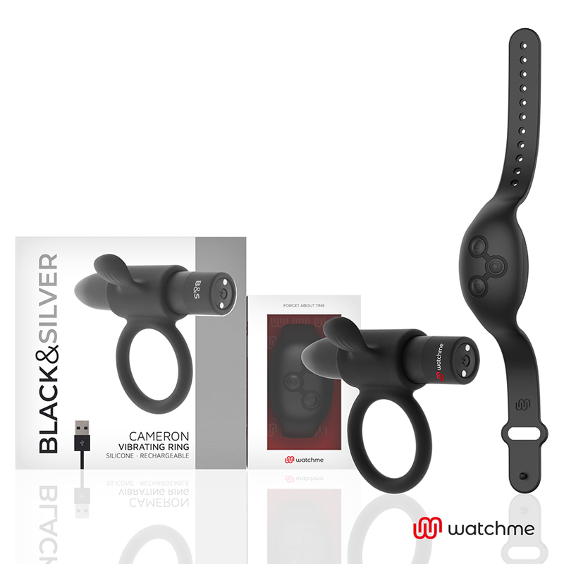 Black&Silver Cameron Remote Control Cockring Watchme | Niks.fi verkkokauppa