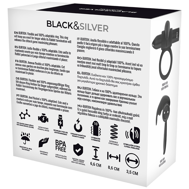 Black&Silver Burton Remote Control Cockring Watchme | Niks.fi verkkokauppa