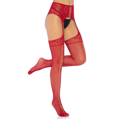 Leg Avenue Lace Up Garterbelt Stockings Burgundy One Size | Niks.fi verkkokauppa