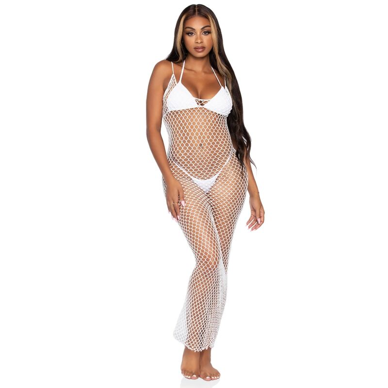 Leg Avenue Woven Twist Net Maxi Dress One Size White | Niks.fi verkkokauppa