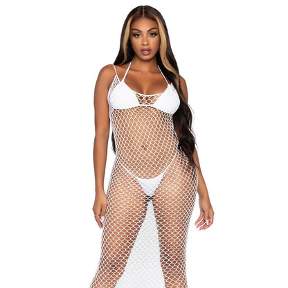 Leg Avenue Woven Twist Net Maxi Dress One Size White | Niks.fi verkkokauppa