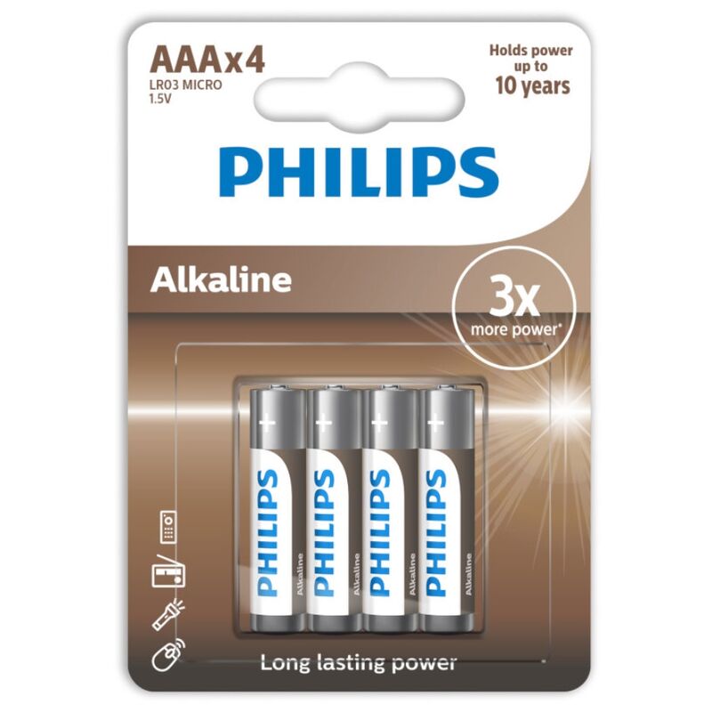 Philips Alkaline Battery Aaa Lr03 4 Pack | Niks.fi verkkokauppa