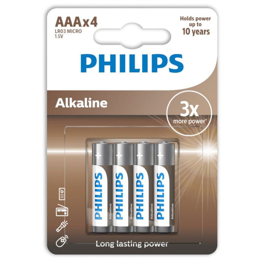 Philips Alkaline Battery Aaa Lr03 4 Pack | Niks.fi verkkokauppa