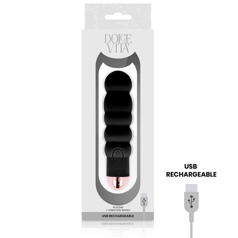 Dolce Vita Rechargeable Vibrator Six Black 7 Speeds | Niks.fi verkkokauppa