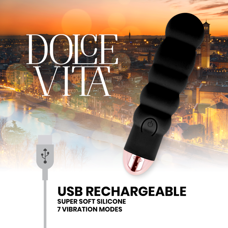 Dolce Vita Rechargeable Vibrator Six Black 7 Speeds | Niks.fi verkkokauppa