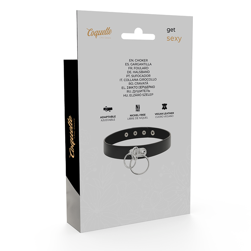 Coquette Chic Desire Double Ring Vegan Leather Choker | Niks.fi verkkokauppa