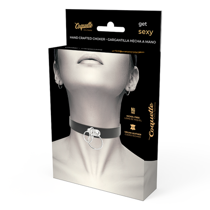 Coquette Chic Desire Double Ring Vegan Leather Choker | Niks.fi verkkokauppa