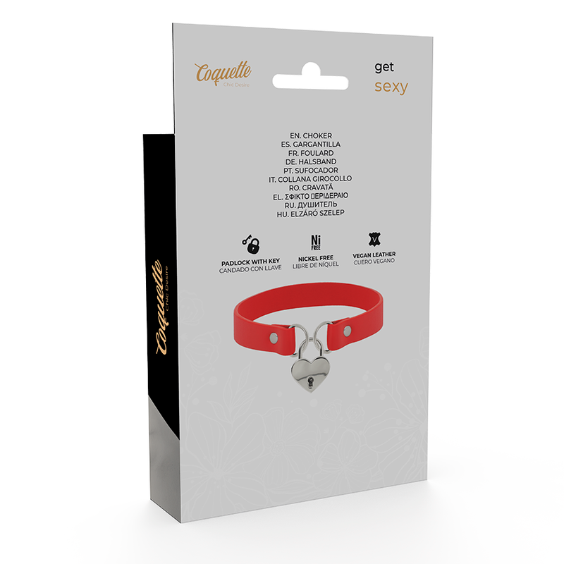 Coquette Chic Desire Red Vegan Leather Necklace With Heart Accessory With Key | Niks.fi verkkokauppa