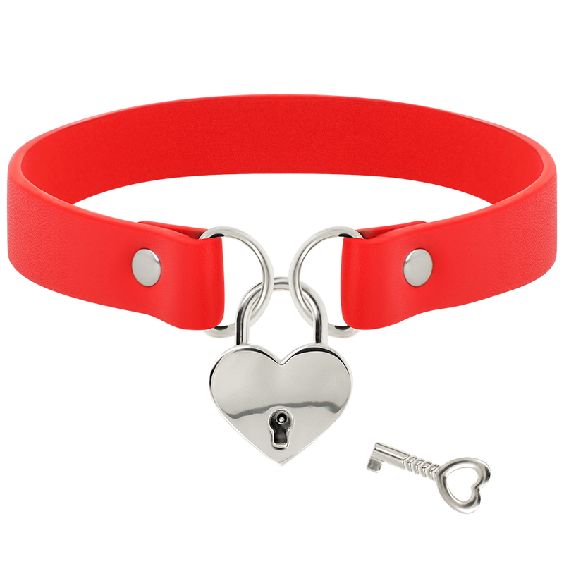 Coquette Chic Desire Red Vegan Leather Necklace With Heart Accessory With Key | Niks.fi verkkokauppa