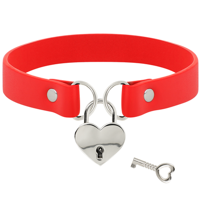 Coquette Chic Desire Red Vegan Leather Necklace With Heart Accessory With Key | Niks.fi verkkokauppa