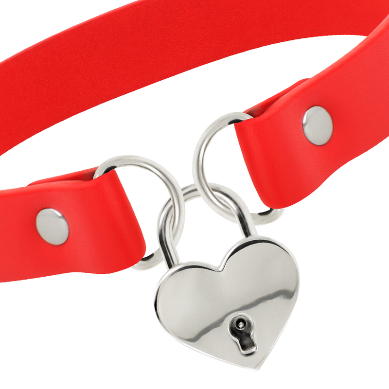 Coquette Chic Desire Red Vegan Leather Necklace With Heart Accessory With Key | Niks.fi verkkokauppa