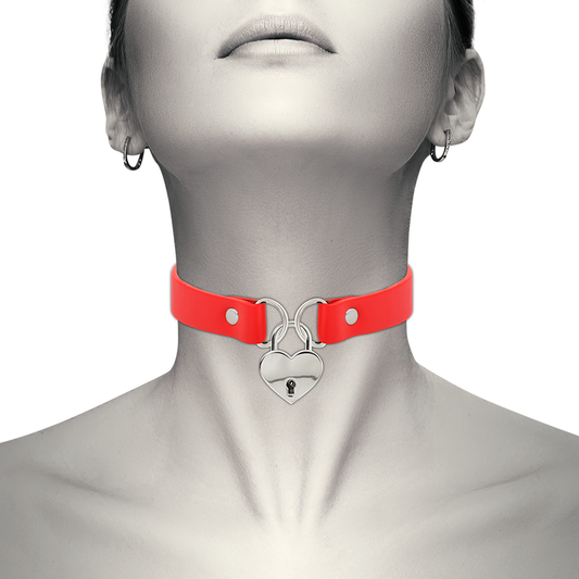 Coquette Chic Desire Red Vegan Leather Necklace With Heart Accessory With Key | Niks.fi verkkokauppa