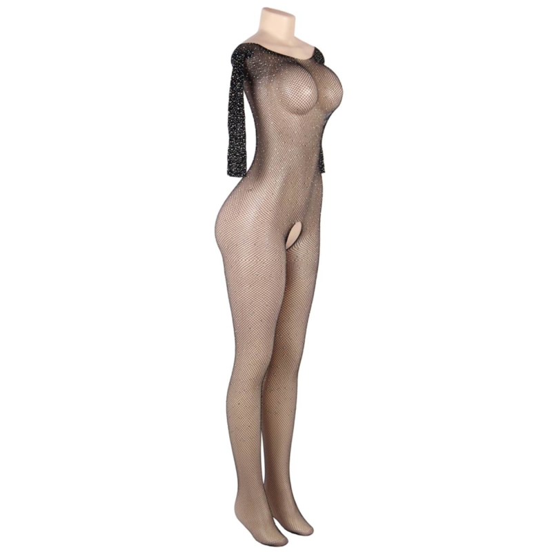 Queen Lingerie Long Sleeve Bodystocking With Diamonds S/L | Niks.fi verkkokauppa
