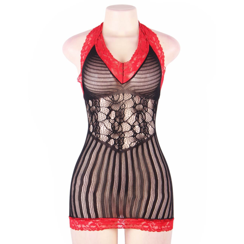 Queen Lingerie Black And Red Crotchet Chemise S/L | Niks.fi verkkokauppa