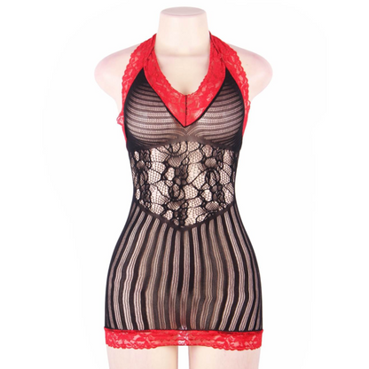 Queen Lingerie Black And Red Crotchet Chemise S/L | Niks.fi verkkokauppa