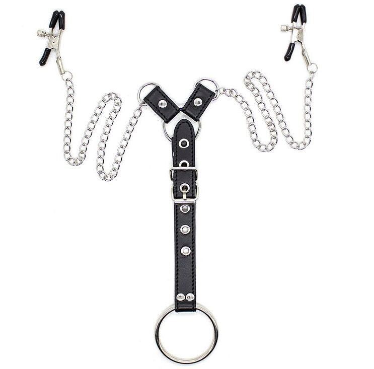 Ohmama Fetish Nipple Clamps With Chains And Penis Ring | Niks.fi verkkokauppa