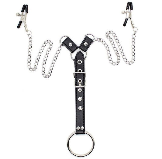 Ohmama Fetish Nipple Clamps With Chains And Penis Ring | Niks.fi verkkokauppa