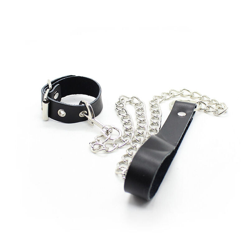 Ohmama Fetish Penis Necklace And Leather Strap With Metal Chain | Niks.fi verkkokauppa