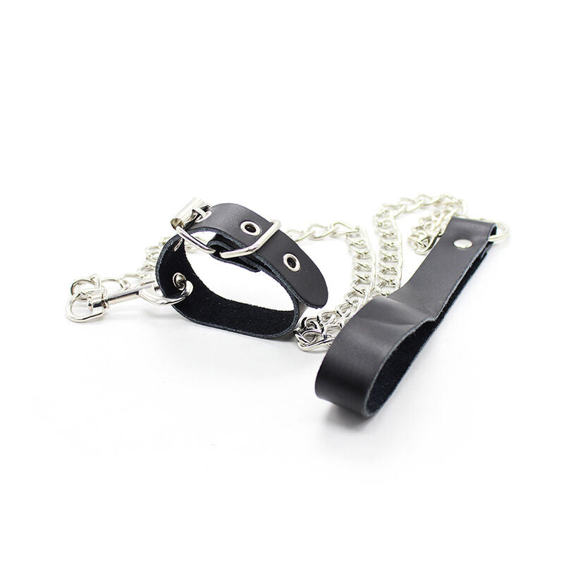 Ohmama Fetish Penis Necklace And Leather Strap With Metal Chain | Niks.fi verkkokauppa