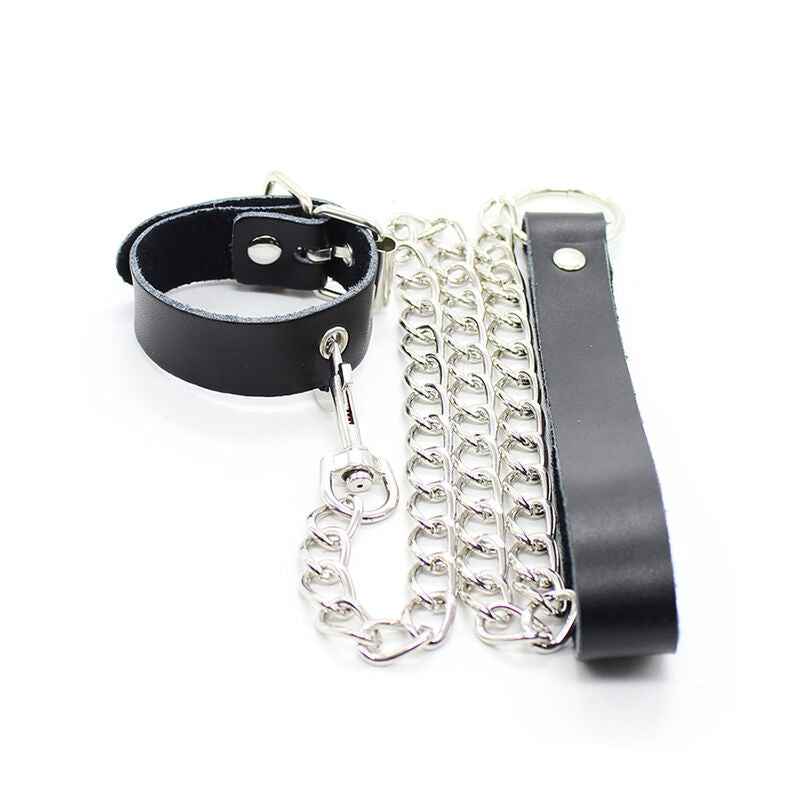 Ohmama Fetish Penis Necklace And Leather Strap With Metal Chain | Niks.fi verkkokauppa