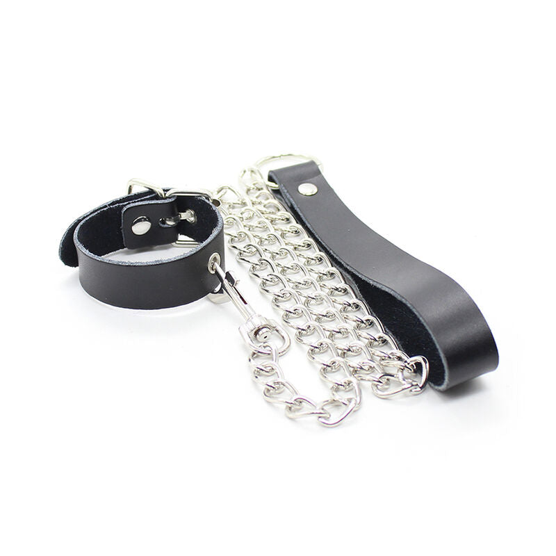 Ohmama Fetish Penis Necklace And Leather Strap With Metal Chain | Niks.fi verkkokauppa
