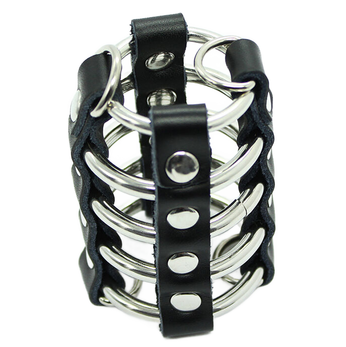 Ohmama Fetish Penis Cage With Metal Rings And Leather Straps | Niks.fi verkkokauppa