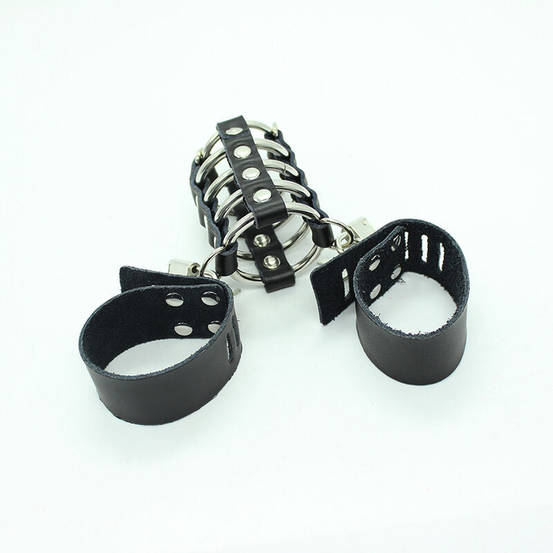 Ohmama Fetish Penis Cage With Metal Rings And Leather Straps | Niks.fi verkkokauppa
