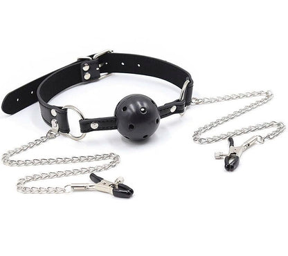 Ohmama Fetish Ball Gag With Vents And Nipple Clamps | Niks.fi verkkokauppa