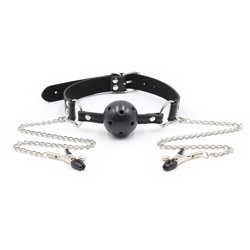 Ohmama Fetish Ball Gag With Vents And Nipple Clamps | Niks.fi verkkokauppa