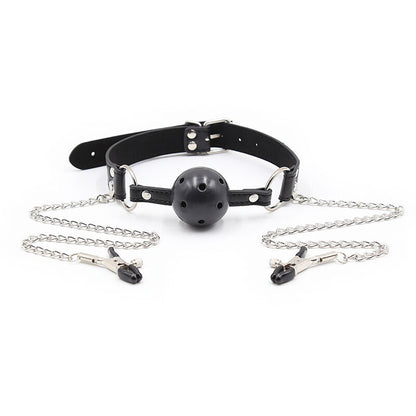 Ohmama Fetish Ball Gag With Vents And Nipple Clamps | Niks.fi verkkokauppa