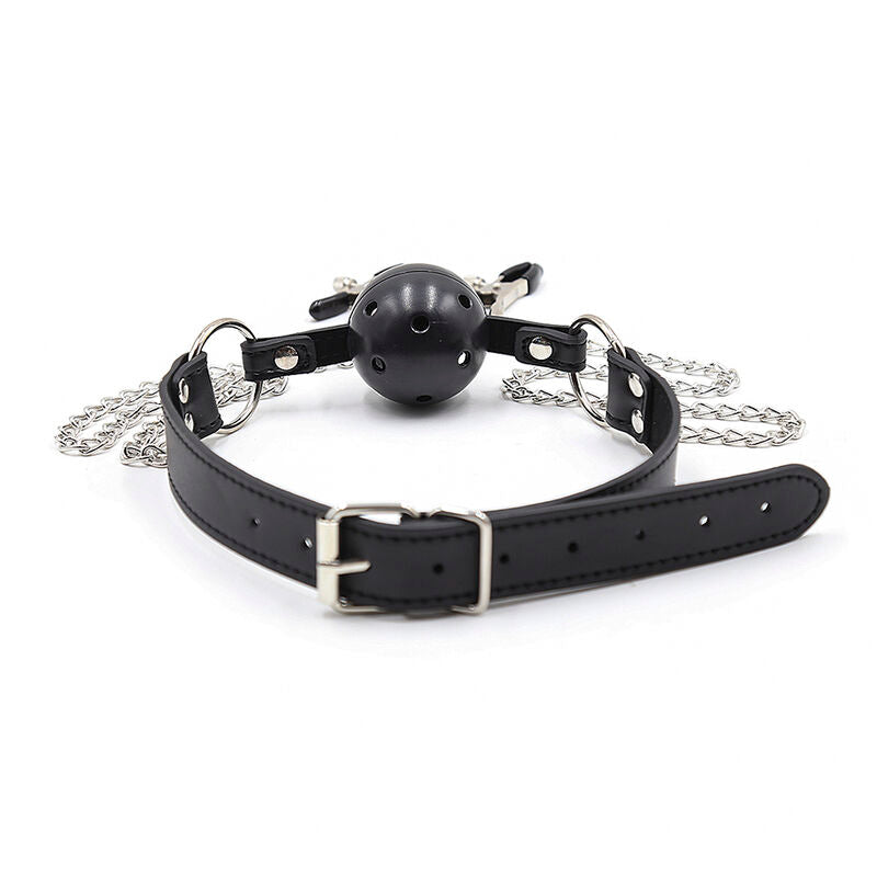 Ohmama Fetish Ball Gag With Vents And Nipple Clamps | Niks.fi verkkokauppa