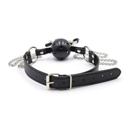 Ohmama Fetish Ball Gag With Vents And Nipple Clamps | Niks.fi verkkokauppa