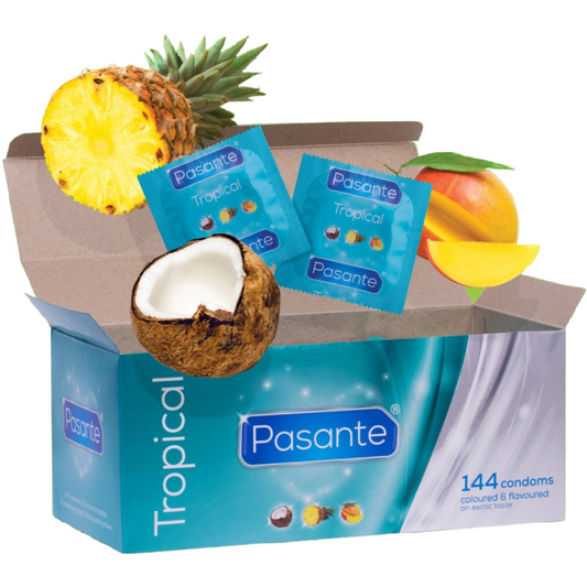 Pasante Condoms Tropical Flavors 144 Units | Niks.fi verkkokauppa