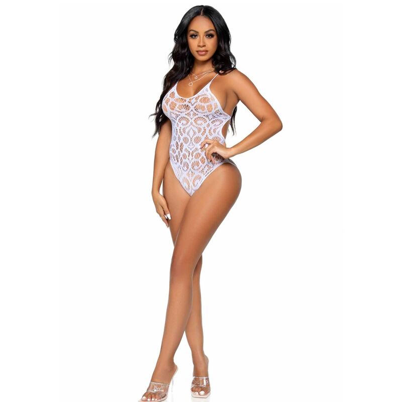 Leg Avenue Seamless Scroll Lace Teddy White | Niks.fi verkkokauppa