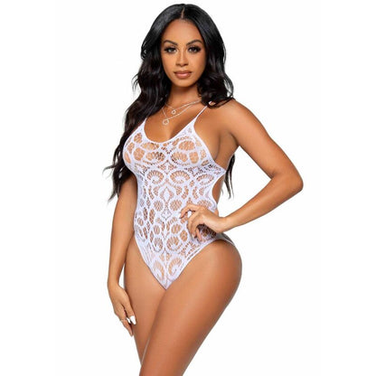 Leg Avenue Seamless Scroll Lace Teddy White | Niks.fi verkkokauppa
