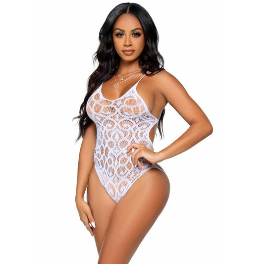 Leg Avenue Seamless Scroll Lace Teddy White | Niks.fi verkkokauppa