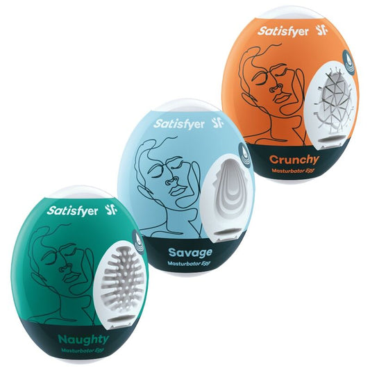 Satisfyer 3 Masturbator Eggs Naughty, Savage & Crunchy | Niks.fi verkkokauppa