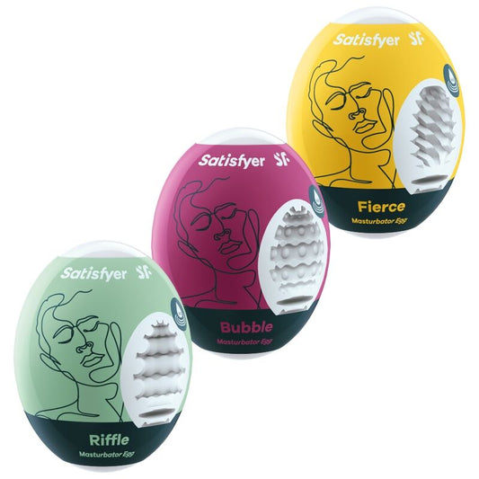 Satisfyer 3 Masturbator Eggs Riffle, Bubble & Fierce | Niks.fi verkkokauppa