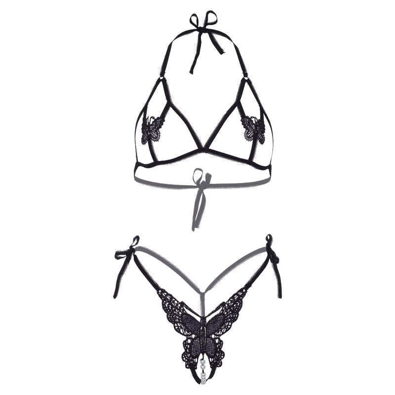 Leg Avenue Two Pieces Set Bra And Panty Of Butterflies & Pearls One Size Black | Niks.fi verkkokauppa