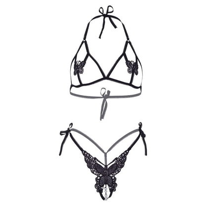 Leg Avenue Two Pieces Set Bra And Panty Of Butterflies & Pearls One Size Black | Niks.fi verkkokauppa