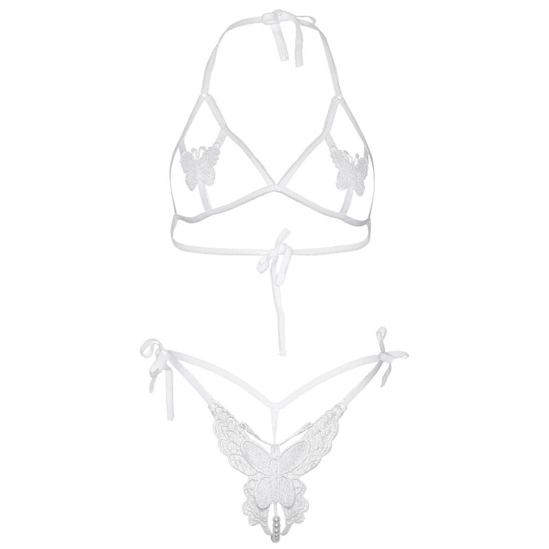 Leg Avenue Two Pieces Set Bra And Panty Of Butterflies & Pearls One Size White | Niks.fi verkkokauppa
