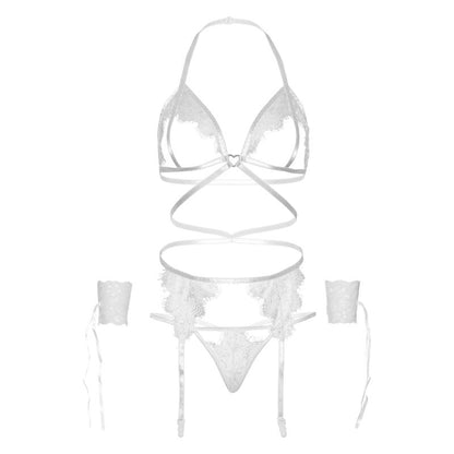 Leg Avenue Four Pieces Set Bra, G-String, Garter Belt & Wrist Cuffs One Size White | Niks.fi verkkokauppa