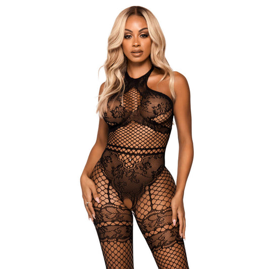 Leg Avenue Net Halter Bodystocking One Size Black | Niks.fi verkkokauppa