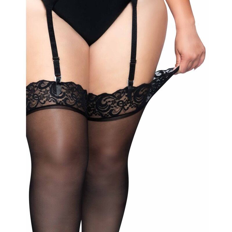 Leg Avenue Outlet Black Nylon Stockings With Lace Top Plus | Niks.fi verkkokauppa