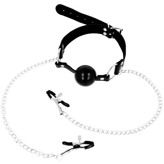Ohmama Fetish Black Ball Gag With Nipple Clamps | Niks.fi verkkokauppa